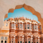 Inside of the Hawa Mahal or The palace of winds at Jaipur India. It is constructed of red and pink sandstone.